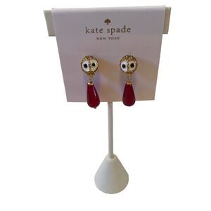 Kate spade owl drop earrings in gold pave crystals and red stone. Gorgeous!